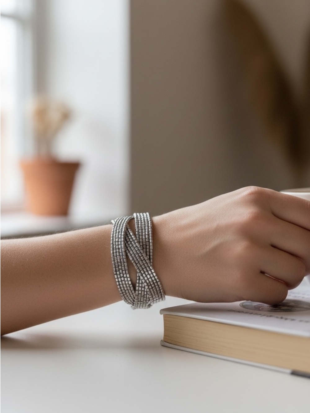 Multi-Strand Silver Crystal Wrap Bracelet - Elegant Women Jewelry